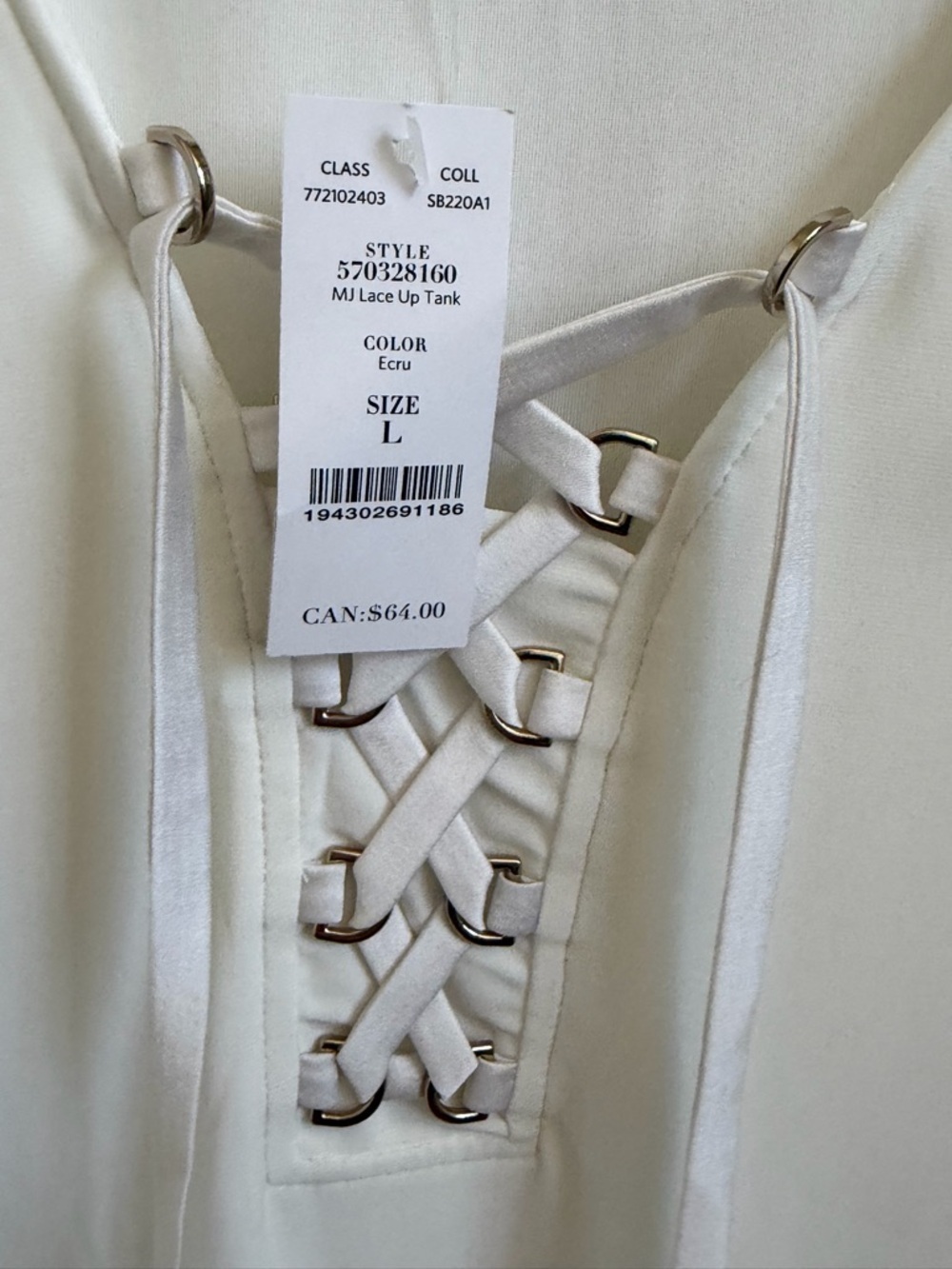 NWT new large WHBM White Lace-Up V-Neck Sleeveless Top - Picture 5 of 11